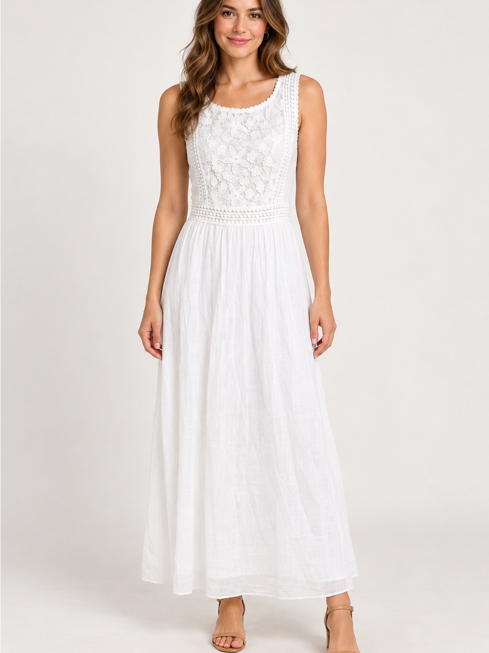 Collections Etc. Embroidered Lace Bodice Sleeveless Maxi Dress large
